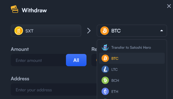 Satoshioffers how to withdraw SXT